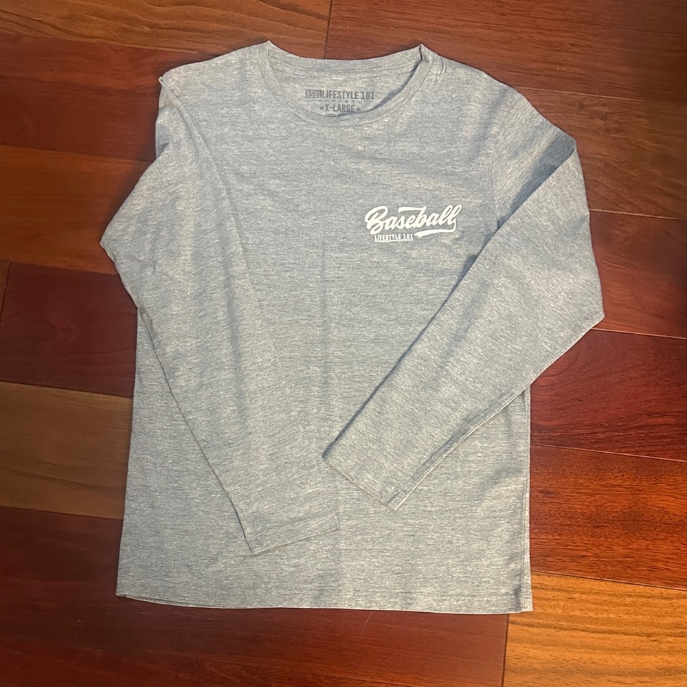 Baseball Graphic Long Sleeve Tee - Light Heather Gray